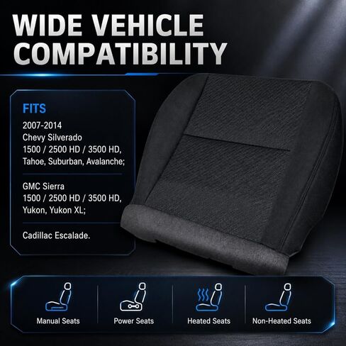 NLQR Driver & Passenger Bottom & Top & Armrest Console Jump Replacement Cloth Seat Covers & Foam Cushions fit for Chevy Silverado Tahoe Suburban Avalanche GMC Sierra Yukon 1500 2500HD 3500HD 2007-2014 in Kuwait