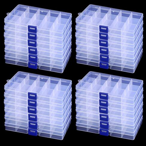24 Pack 15 Grids Clear Plastic Bead Organizer Box Small Craft Organizer Box Storage Container with Adjustable Dividers for Jewelry Crafts Fishing Tackle Small Parts in Saudi Arabia