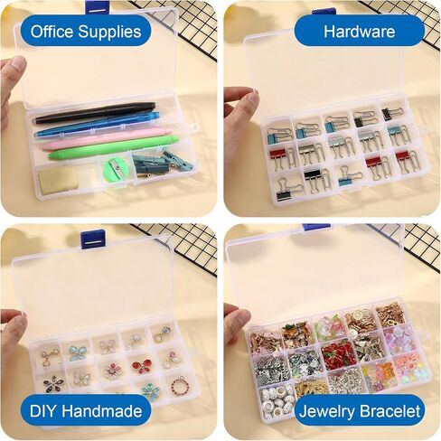 24 Pack 15 Grids Clear Plastic Bead Organizer Box Small Craft Organizer Box Storage Container with Adjustable Dividers for Jewelry Crafts Fishing Tackle Small Parts in Saudi Arabia