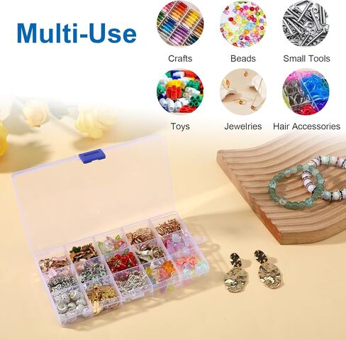 24 Pack 15 Grids Clear Plastic Bead Organizer Box Small Craft Organizer Box Storage Container with Adjustable Dividers for Jewelry Crafts Fishing Tackle Small Parts in Saudi Arabia