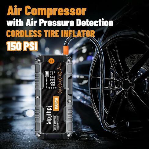 Jump Starter with Air Compressor, 4000A Portable Car Battery Jump Starter (10L Gas/8L Diesel), 12V Jump Pack with 150PSI Auto-Shutoff Tire Inflator, LED Light, Gloves & Car Emergency Kit in Saudi Arabia