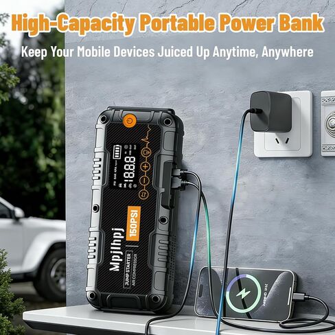 Jump Starter with Air Compressor, 4000A Portable Car Battery Jump Starter (10L Gas/8L Diesel), 12V Jump Pack with 150PSI Auto-Shutoff Tire Inflator, LED Light, Gloves & Car Emergency Kit in Saudi Arabia