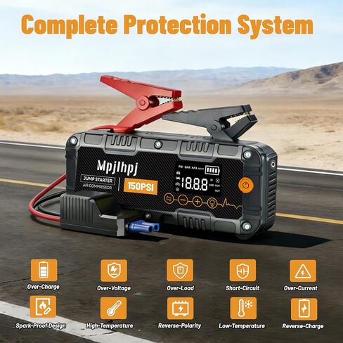 Jump Starter with Air Compressor, 4000A Portable Car Battery Jump Starter (10L Gas/8L Diesel), 12V Jump Pack with 150PSI Auto-Shutoff Tire Inflator, LED Light, Gloves & Car Emergency Kit in Saudi Arabia