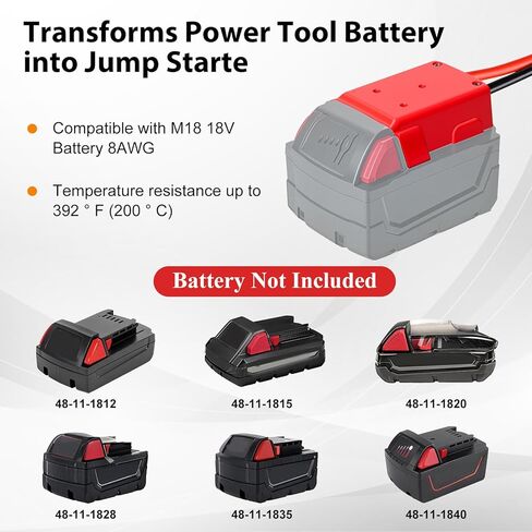 smseace 1Pack Battery Jumper Cables Alligator Clips Compatible with M18 18V Battery 8AWG 2FT Silicone Wire Temperature Resistance 392℉ 200℃ Automotive Jump Starter in Kuwait