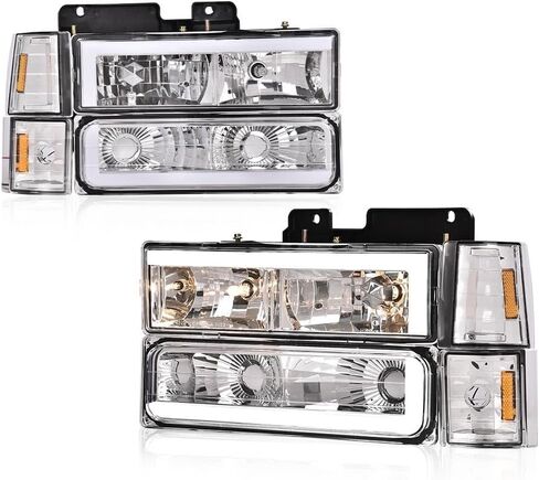 PIT66 LED DRL Headlight Assembly Compatible with Chevy C10 Tahoe Suburban C/K 1500 2500 3500 1994-1998 w/Turn Signal Lamps Bumper Lights Corner Lamps Smoke Lens Clear Reflector 5977738 5977737 in Kuwait