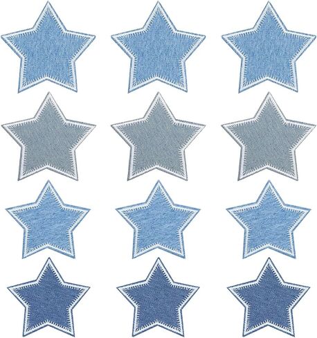 12 Pcs Star Patches for Clothes Set, Denim Star Patches in Assorted Blue Tones, Star Iron On Patches for DIY Clothing Repair and Decoration in Saudi Arabia