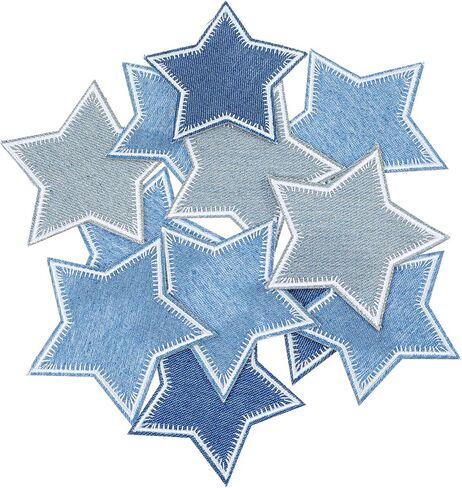12 Pcs Star Patches for Clothes Set, Denim Star Patches in Assorted Blue Tones, Star Iron On Patches for DIY Clothing Repair and Decoration in Saudi Arabia
