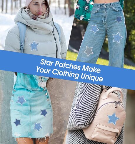 12 Pcs Star Patches for Clothes Set, Denim Star Patches in Assorted Blue Tones, Star Iron On Patches for DIY Clothing Repair and Decoration in Saudi Arabia