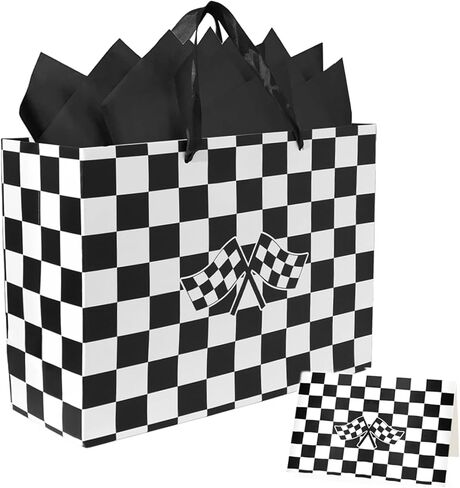 HTPARY Cartoon Animation Gift Bags Set Red and White Theme Favor Goodie Bag with Tissue Papers Greeting Card Game Party Birthday Decorations Supplies in Saudi Arabia