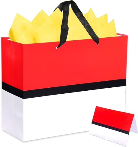 HTPARY Cartoon Animation Gift Bags Set Red and White Theme Favor Goodie Bag with Tissue Papers Greeting Card Game Party Birthday Decorations Supplies in Saudi Arabia