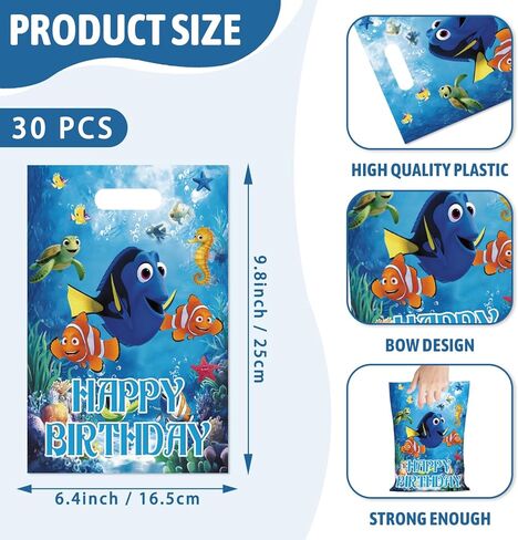 Autrpoweo 30Pack Finding Nemo party Gift Bags Gooddie Bags Birthday Decoration Gift Bags Finding Nemo Birthday Party Decorations in Saudi Arabia