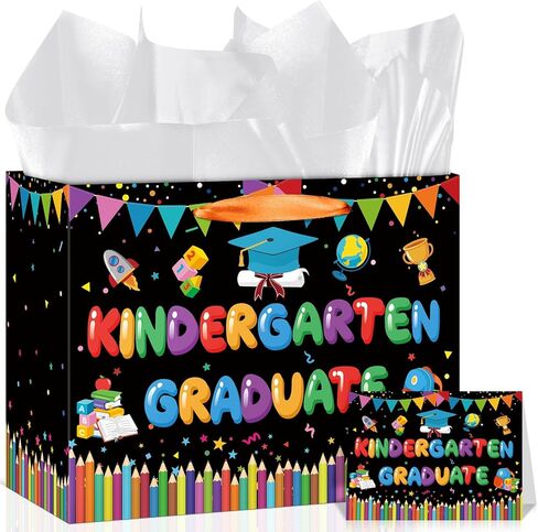 Kindergarten Graduation Gift Bag with Tissue Paper and Greeting Card Large Preschool Graduation Wrapping Paper Bag for Kids Boys Girls Class of 2026 Kindergarten Graduates Goodie Treat Bags in Kuwait