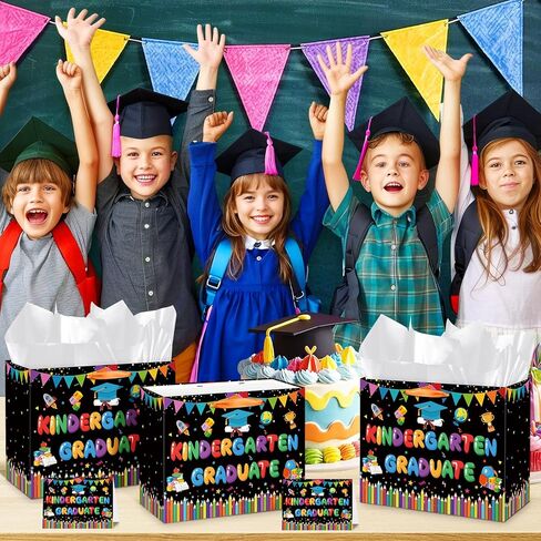 Kindergarten Graduation Gift Bag with Tissue Paper and Greeting Card Large Preschool Graduation Wrapping Paper Bag for Kids Boys Girls Class of 2026 Kindergarten Graduates Goodie Treat Bags in Kuwait