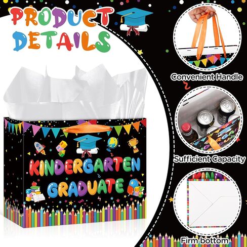 Kindergarten Graduation Gift Bag with Tissue Paper and Greeting Card Large Preschool Graduation Wrapping Paper Bag for Kids Boys Girls Class of 2026 Kindergarten Graduates Goodie Treat Bags in Kuwait