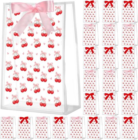 Geyoga 24 Pcs Wildflower Gift Bags for Party Favors Clear Reusable PVC Treat Goodie Bags with Handles and Ribbon for Baby Shower Birthday Wedding Supplies Decors, 7x10x3.15 Inch in Kuwait
