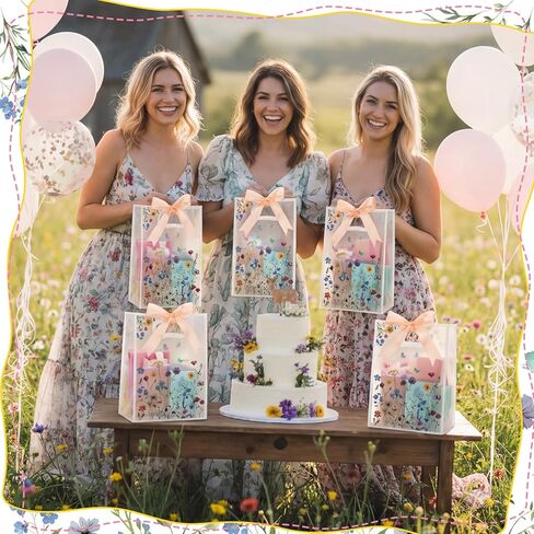 Geyoga 24 Pcs Wildflower Gift Bags for Party Favors Clear Reusable PVC Treat Goodie Bags with Handles and Ribbon for Baby Shower Birthday Wedding Supplies Decors, 7x10x3.15 Inch in Kuwait