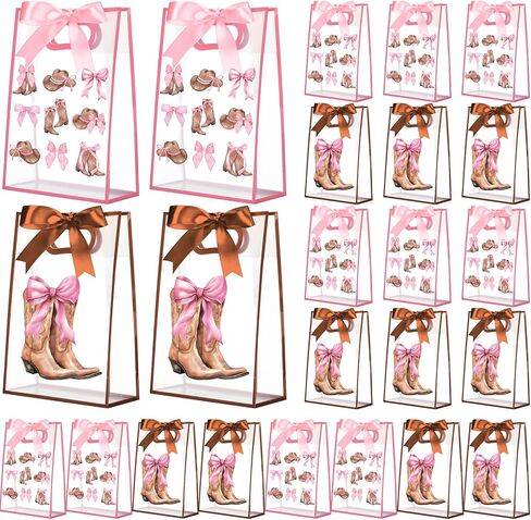 Geyoga 24 Pcs Wildflower Gift Bags for Party Favors Clear Reusable PVC Treat Goodie Bags with Handles and Ribbon for Baby Shower Birthday Wedding Supplies Decors, 7x10x3.15 Inch in Kuwait