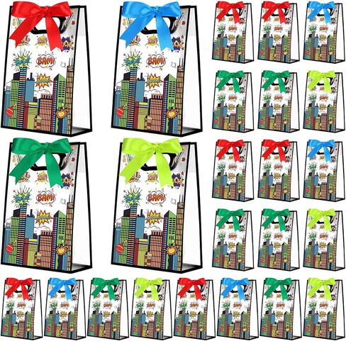 Geyoga 24 Pcs Wildflower Gift Bags for Party Favors Clear Reusable PVC Treat Goodie Bags with Handles and Ribbon for Baby Shower Birthday Wedding Supplies Decors, 7x10x3.15 Inch in Kuwait