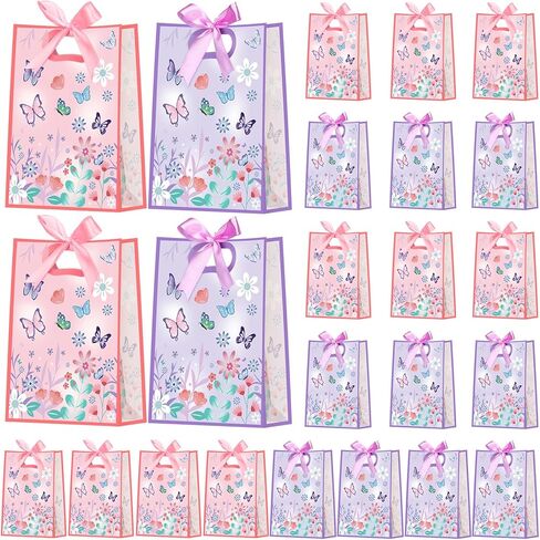 Geyoga 24 Pcs Wildflower Gift Bags for Party Favors Clear Reusable PVC Treat Goodie Bags with Handles and Ribbon for Baby Shower Birthday Wedding Supplies Decors, 7x10x3.15 Inch in Kuwait