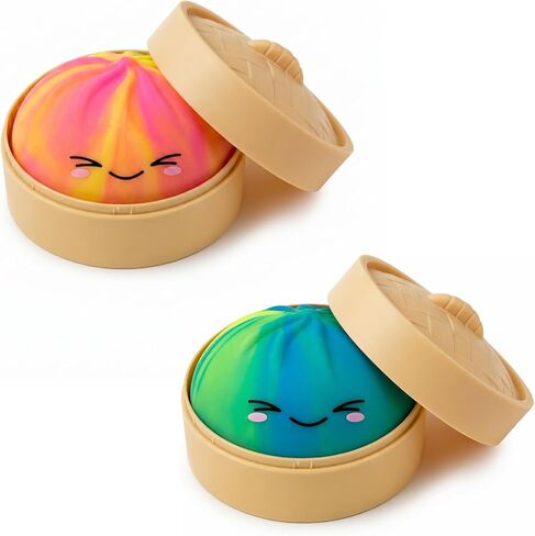 2PCS Glitter Golden & Flashing Dumpling Squishies Stress Balls, Colorful Squishies Dumpling Fidget Sensory Toy with Food Steamer, Squeeze Dough Ball for Stress Relief, Stretchy Desk Toys Gift in Saudi Arabia
