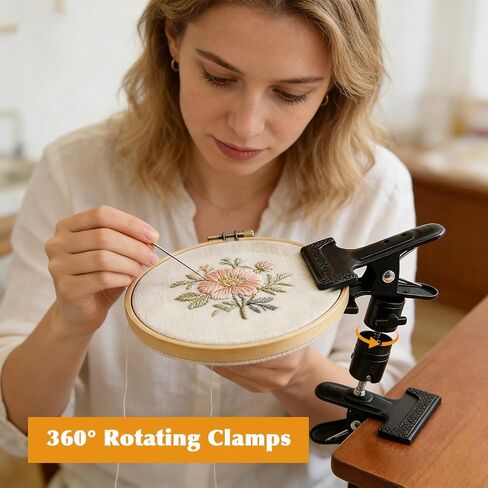 Metal Embroidery Hoop Stand Holder,Adjustable 360° Rotated Cross Stitch Lap Stand,Table Clip for Most Size/Shape Embroidery Needlework Hoops,Support Accessories Supplies for Craft DIY Projects,1pc in Saudi Arabia