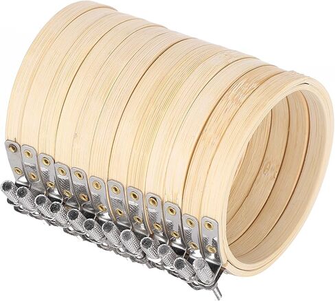 Bamboo Embroidery Hoops, Adjustable and Sturdy Material, Embroidery Rings, 12pcs Compact Set, for Cross Stitch, Sewing Crafts, DIY Projects, Hand Embroidery, Quilting, Beginners, H in Kuwait