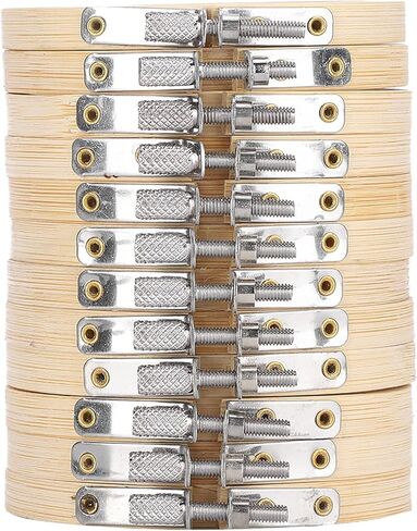 Bamboo Embroidery Hoops, Adjustable and Sturdy Material, Embroidery Rings, 12pcs Compact Set, for Cross Stitch, Sewing Crafts, DIY Projects, Hand Embroidery, Quilting, Beginners, H in Kuwait