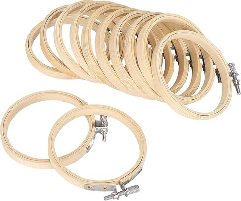 Bamboo Embroidery Hoops, Adjustable and Sturdy Material, Embroidery Rings, 12pcs Compact Set, for Cross Stitch, Sewing Crafts, DIY Projects, Hand Embroidery, Quilting, Beginners, H in Kuwait