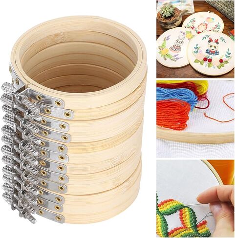 Bamboo Embroidery Hoops, Adjustable and Sturdy Material, Embroidery Rings, 12pcs Compact Set, for Cross Stitch, Sewing Crafts, DIY Projects, Hand Embroidery, Quilting, Beginners, H in Kuwait
