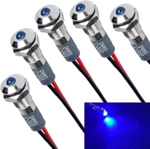 12-24V 6mm Raised Head LED Indicator Light 1/4" Waterproof Blue Signal Lamp Pilot Dash Directional Car Truck Boat with Wire 5Pcs in Kuwait