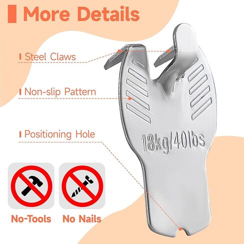 ANDGOO Drywall Picture Hangers, 10 Pack Heavy Duty Claw Picture Hanger, Frame Hanging Hooks, No Damage Drywall Hangers for Hanging Mirror Art Painting Poster, Hold Up to 40 Lbs in Saudi Arabia