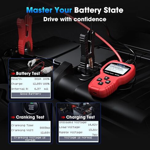 MA500 Car Battery Tester, 9V - 30V Digital Automotive Alternator Meter Diagnostic Tool 100-2000 CCA Load Capacity Auto Charging & Cranking Analyzer for Car Truck Motorcycle Boat RV ATV Yacht in Saudi Arabia