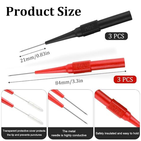 6 Pcs 0.7 Mm Back Probe Kit Automotive Stainless Steel Back Probe Pins Kit, Non-Destructive Insulation Wire Piercing Test Leads Multimeter Tester Probes Needle for Banana Socket Plug Car Tester in Saudi Arabia