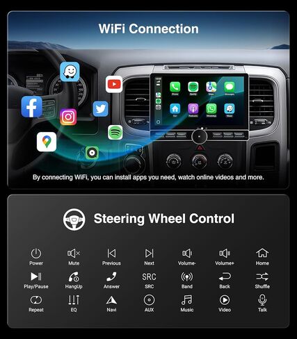 for Dodge Ram 1500 2500 3500 2013-2018 Stereo Upgrade Touch Screen Radio 9-inch Car Head Unit Wired Wireless CarPlay Android Auto GPS Navigation Type-C Fast Charger DSP Replacement (4+64GB) in Saudi Arabia