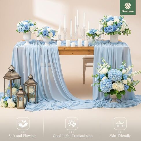 Light Blue Chiffon Fabric by The Yard – 60" Wide Soft Sheer Fabric for Sewing, Dressmaking, Wedding Arch Draping, Table Runner, Backdrop & DIY Craft Decorations (1 Yard) in Saudi Arabia