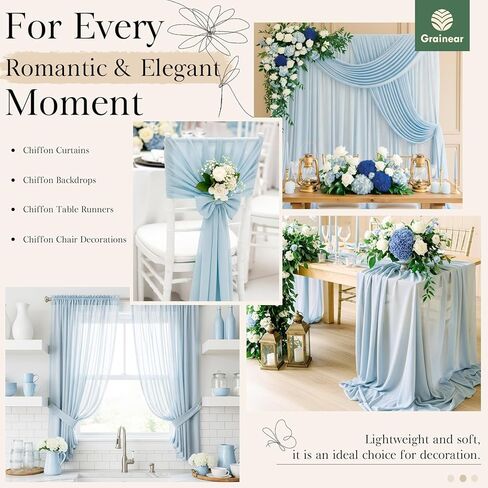 Light Blue Chiffon Fabric by The Yard – 60" Wide Soft Sheer Fabric for Sewing, Dressmaking, Wedding Arch Draping, Table Runner, Backdrop & DIY Craft Decorations (1 Yard) in Saudi Arabia