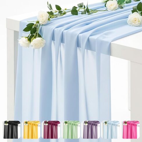 Light Blue Chiffon Fabric by The Yard – 60" Wide Soft Sheer Fabric for Sewing, Dressmaking, Wedding Arch Draping, Table Runner, Backdrop & DIY Craft Decorations (1 Yard) in Saudi Arabia