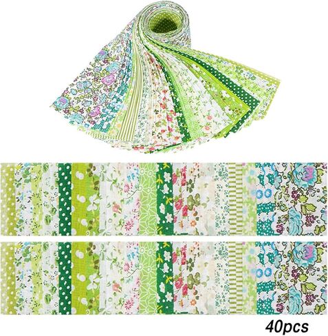 40 PCS Fabric Squares Cotton Pieces, Yellow Floral Pattern Sewing Materials for DIY Projects and Craft Supplies in Kuwait
