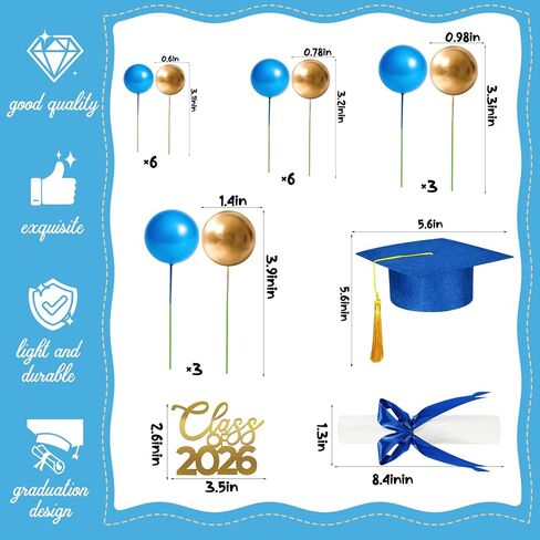 Class of 2026 Graduation Cake Kit Includ Felt Graduation Cap,Cake Topper, Cake Balls Decorations for Wedding Birthday Party (Blue & Gold) in Saudi Arabia