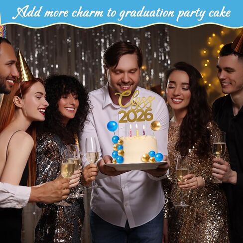 Class of 2026 Graduation Cake Kit Includ Felt Graduation Cap,Cake Topper, Cake Balls Decorations for Wedding Birthday Party (Blue & Gold) in Saudi Arabia