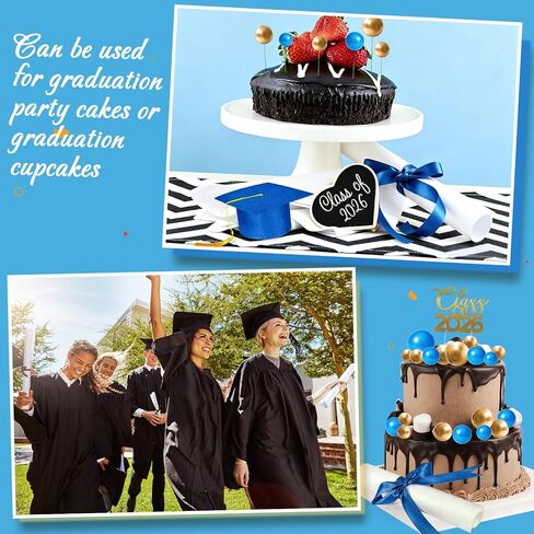 Class of 2026 Graduation Cake Kit Includ Felt Graduation Cap,Cake Topper, Cake Balls Decorations for Wedding Birthday Party (Blue & Gold) in Saudi Arabia