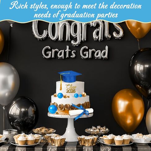 Class of 2026 Graduation Cake Kit Includ Felt Graduation Cap,Cake Topper, Cake Balls Decorations for Wedding Birthday Party (Blue & Gold) in Saudi Arabia
