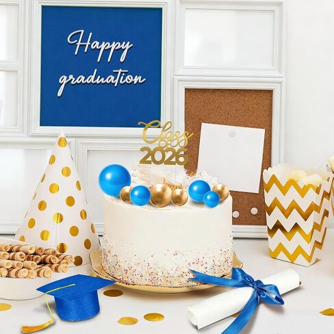 Class of 2026 Graduation Cake Kit Includ Felt Graduation Cap,Cake Topper, Cake Balls Decorations for Wedding Birthday Party (Blue & Gold) in Saudi Arabia