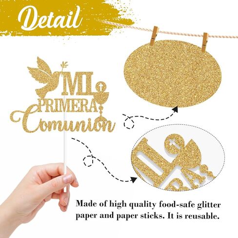 Mi Primera Comunion Cake Topper, Spanish Mi Bautizo Cake Décor, Wedding/Confirmation/Baby Shower/Birthday Party Decorations Supplies, Gold Glitter in Kuwait