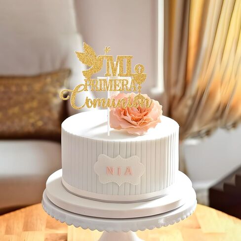 Mi Primera Comunion Cake Topper, Spanish Mi Bautizo Cake Décor, Wedding/Confirmation/Baby Shower/Birthday Party Decorations Supplies, Gold Glitter in Kuwait