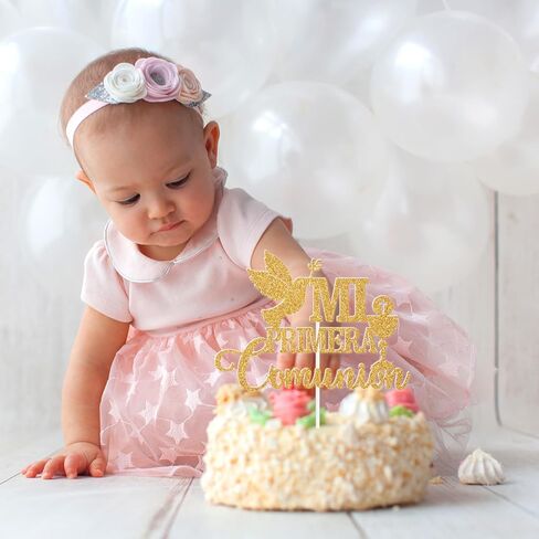 Mi Primera Comunion Cake Topper, Spanish Mi Bautizo Cake Décor, Wedding/Confirmation/Baby Shower/Birthday Party Decorations Supplies, Gold Glitter in Kuwait