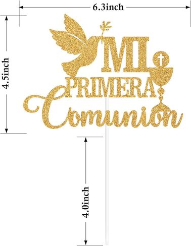 Mi Primera Comunion Cake Topper, Spanish Mi Bautizo Cake Décor, Wedding/Confirmation/Baby Shower/Birthday Party Decorations Supplies, Gold Glitter in Kuwait