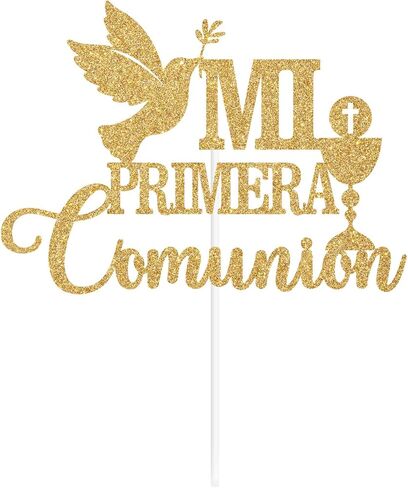 Mi Primera Comunion Cake Topper, Spanish Mi Bautizo Cake Décor, Wedding/Confirmation/Baby Shower/Birthday Party Decorations Supplies, Gold Glitter in Kuwait