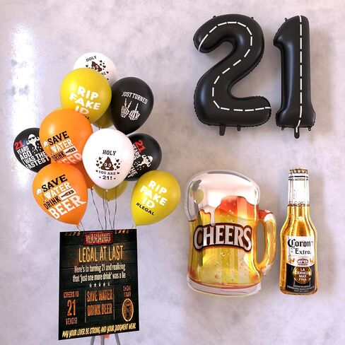 21st Birthday Decorations For Him Includes Banner, Backdrop, Tablecloth, Latex Balloons, Foil Balloons, Cake Topper, Cupcake Toppers & Hanging Swirls in Saudi Arabia