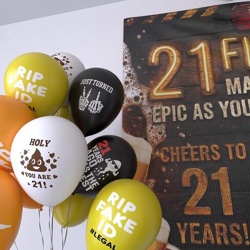 21st Birthday Decorations For Him Includes Banner, Backdrop, Tablecloth, Latex Balloons, Foil Balloons, Cake Topper, Cupcake Toppers & Hanging Swirls in Saudi Arabia